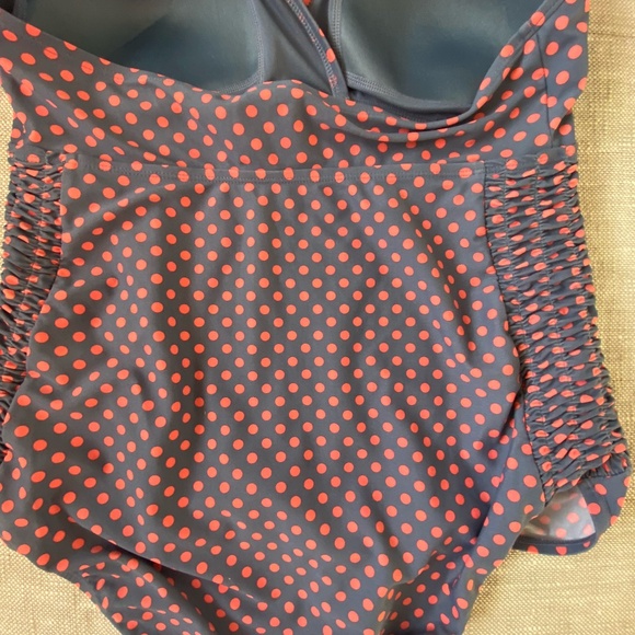 Beach Bump Maternity Grey/Coral Polka Dot Padded Bra High Rise Beach Swimsuit-Lg - Picture 4 of 15